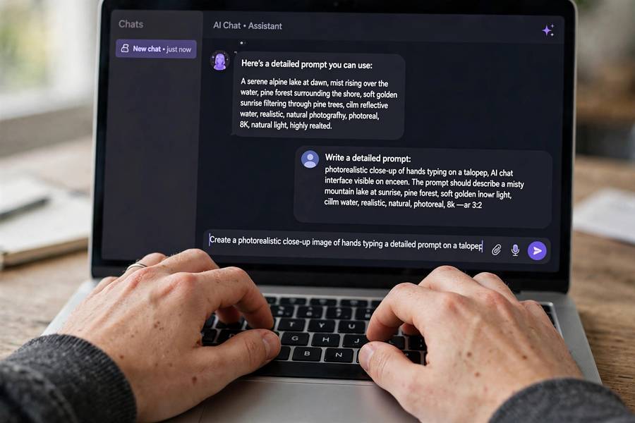 Writing a detailed work prompt on a laptop for better AI results