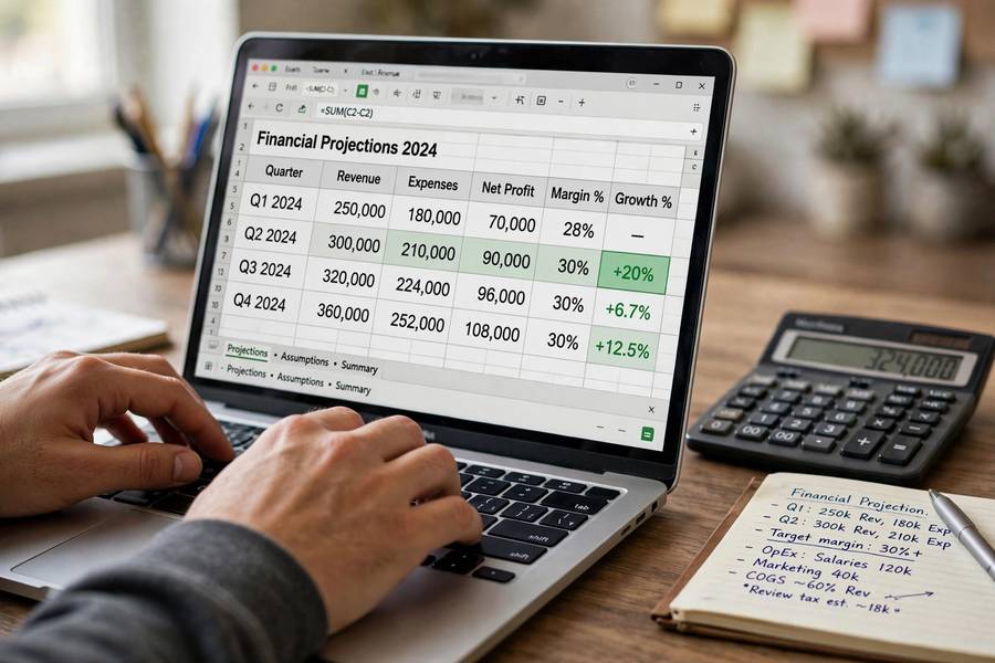 Writing financial projections for a business plan in a spreadsheet