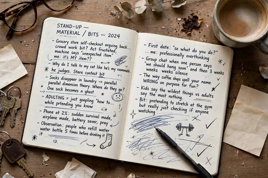 Notebook full of stand-up comedy premises and bits