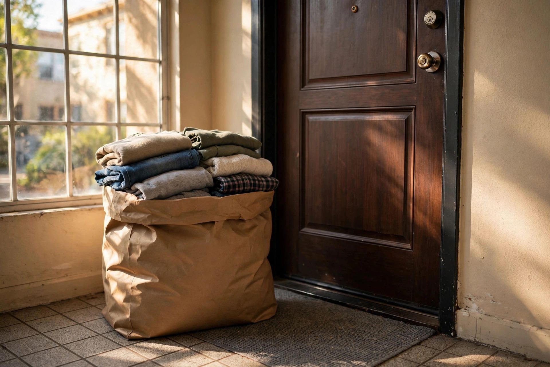 Bag of clothes ready for donation after a closet declutter session