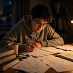 How to Study for Final Exams: A Tutor's Real Plan How to study for final exams: student studying at a desk at night with textbooks, notes, and a desk lamp