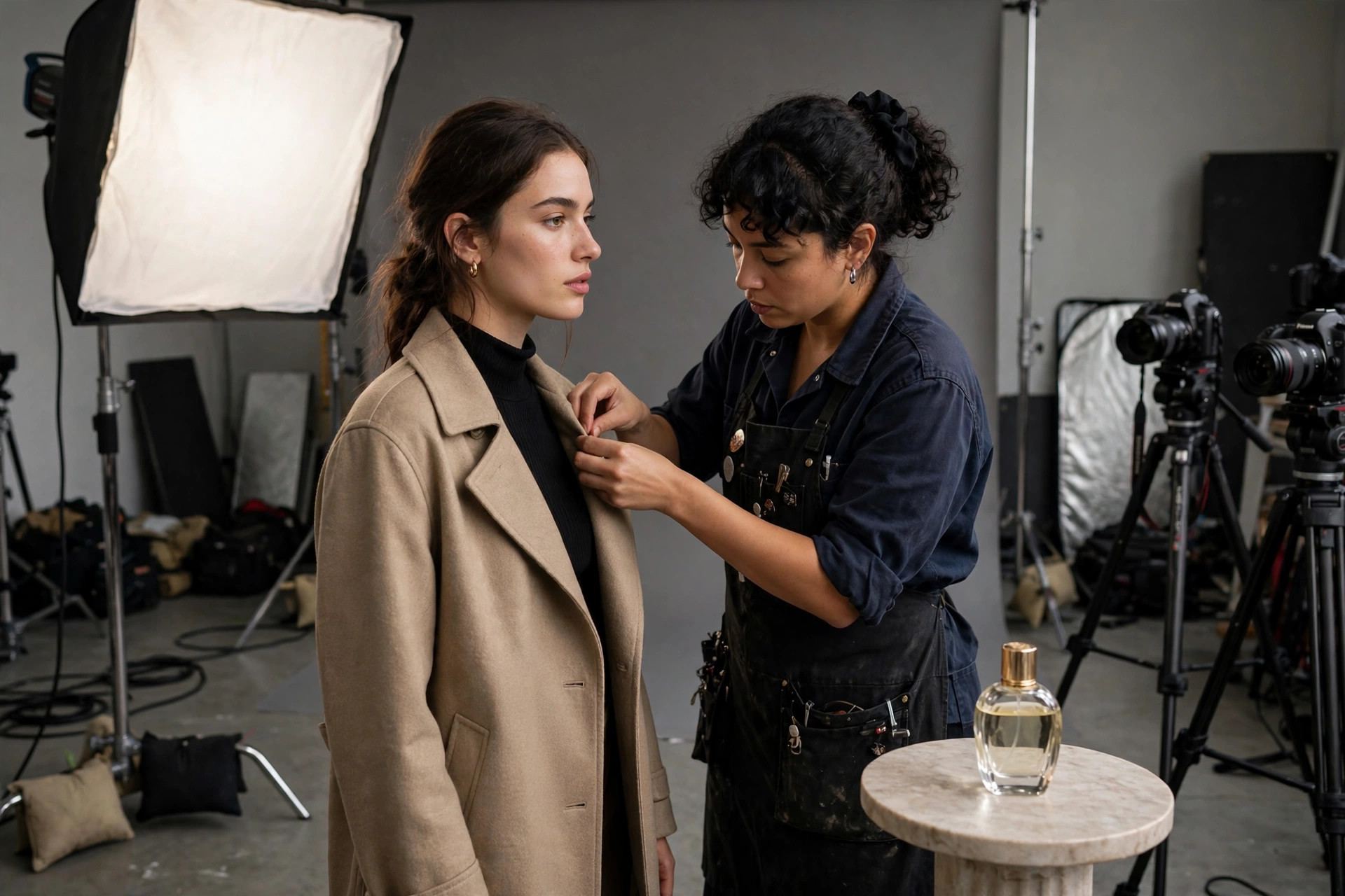 Behind the scenes of an advertising photo shoot in a studio