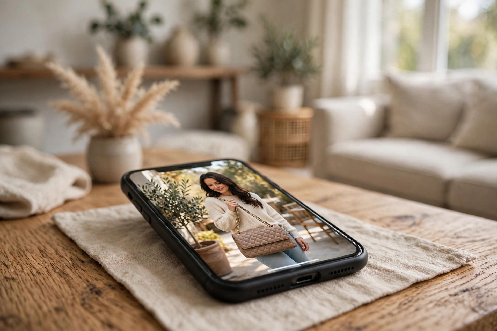 Smartphone showing a social media-style product endorsement photo