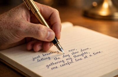 Close-up of neat handwriting being written with a fountain pen to show how to improve handwriting