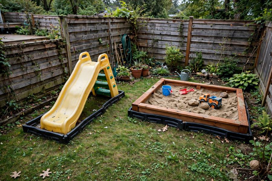 Fenced backyard playground for in-home daycare