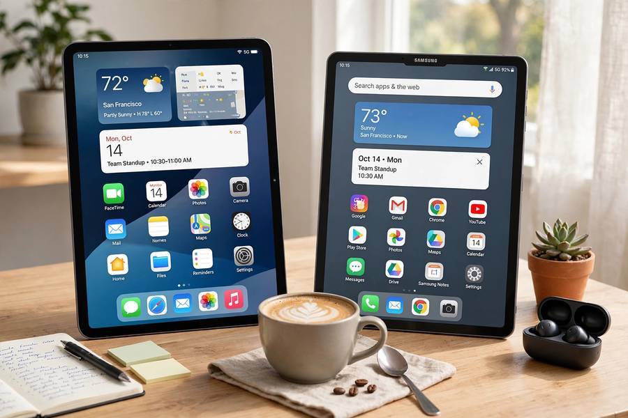 iPad vs Android tablet side-by-side comparison on a desk