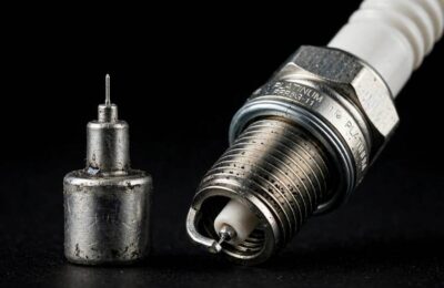 Macro comparison of iridium vs platinum spark plug electrodes