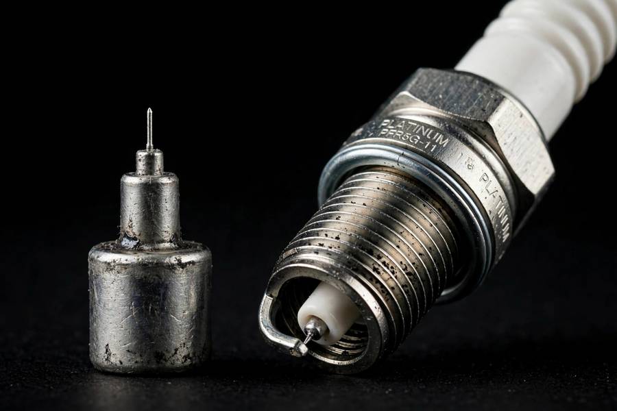 Macro comparison of iridium vs platinum spark plug electrodes