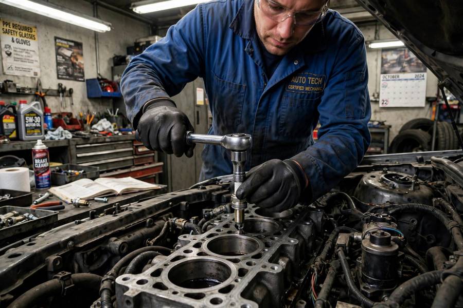 Installing a new spark plug with proper torque during replacement