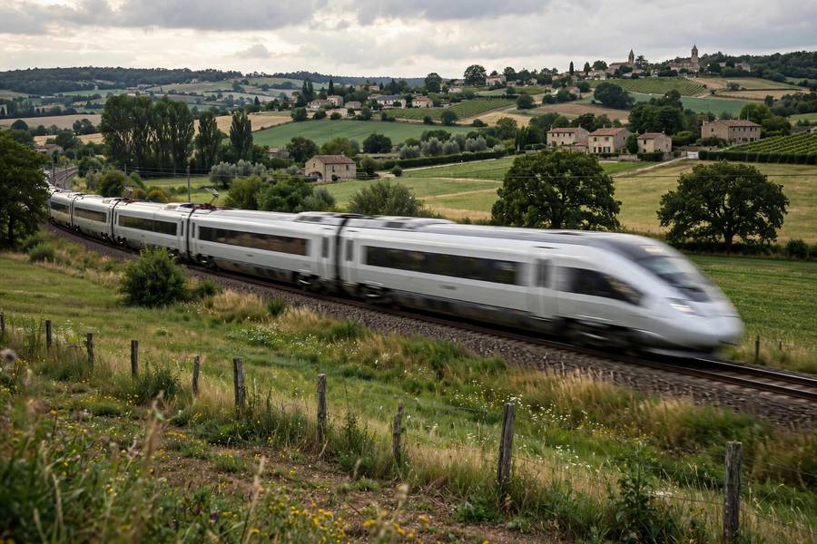 High speed train passing through European countryside