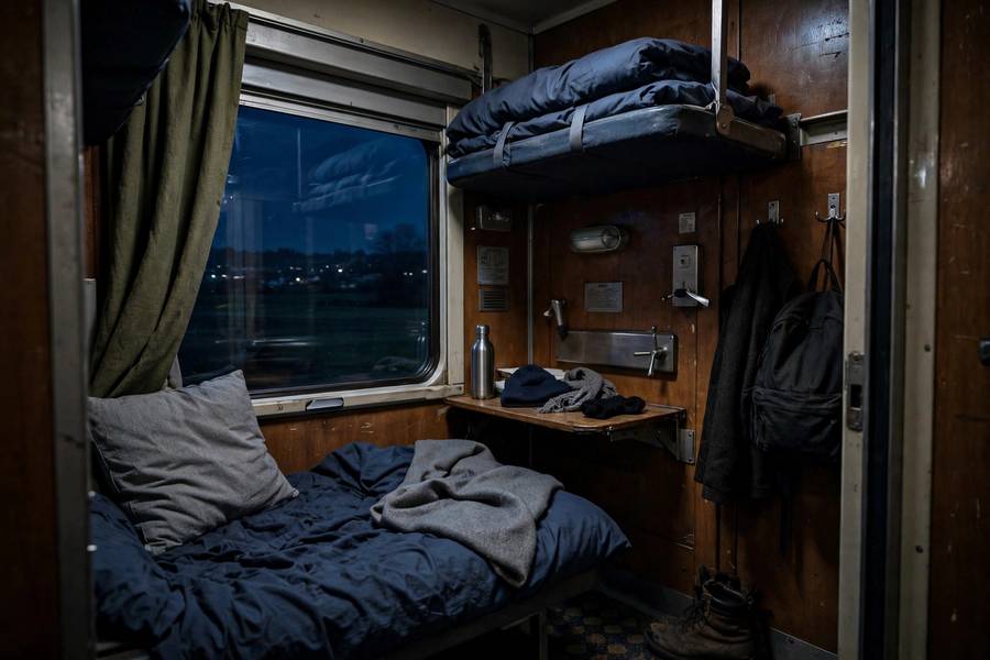 Night train sleeper cabin interior Europe
