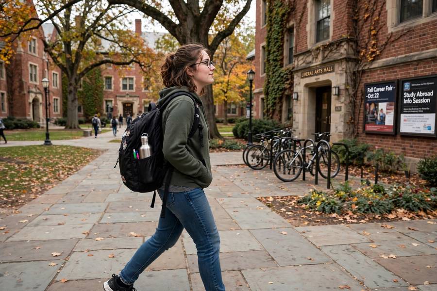 Student arriving on campus after deciding a gap year was worth it