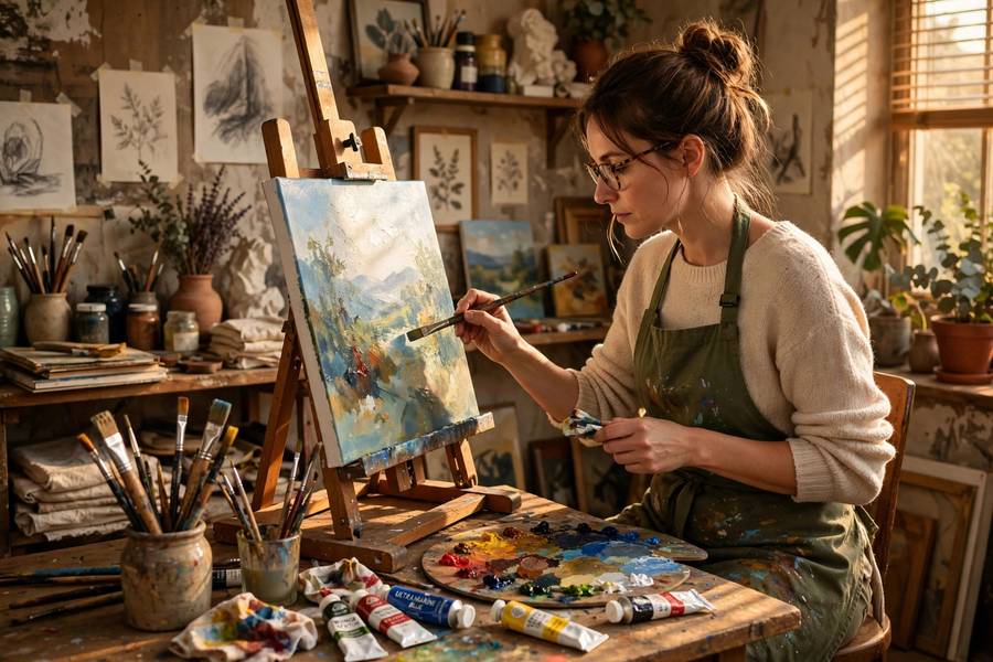 Traditional artist at work, one side of the is AI art real art debate explained