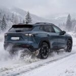 AWD crossover driving through snow, illustrating whether AWD is better than 4WD in snow
