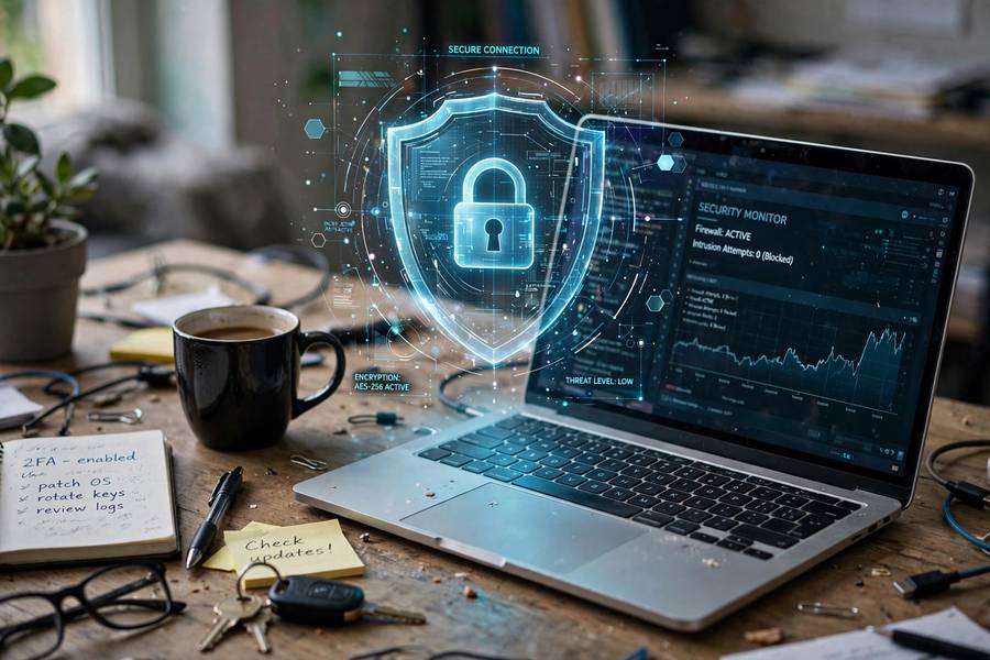 A holographic shield symbolizing digital protection