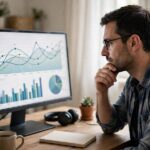 Business owner analyzing dropshipping profit charts on a monitor