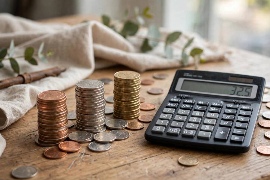 Stack of coins and calculator showing ecommerce profit margins