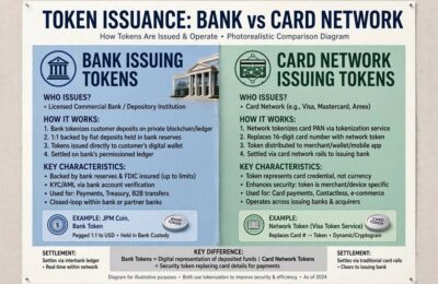 Split diagram comparing bank-issued versus network-issued payment tokens