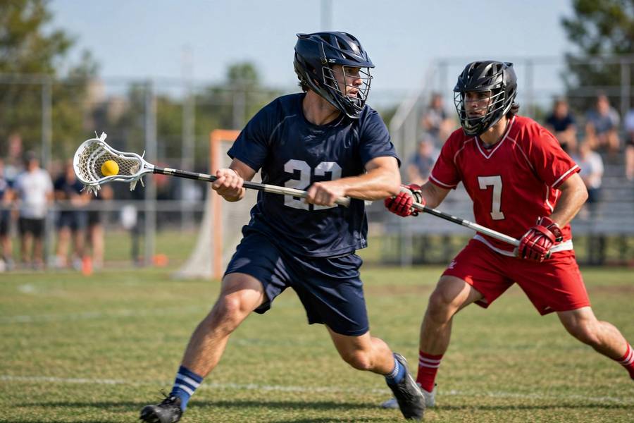 Player carrying the ball under lacrosse rules during a game