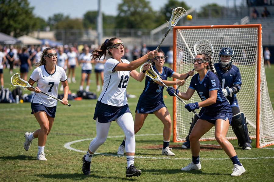 Women's lacrosse rules in action during a shot on goal
