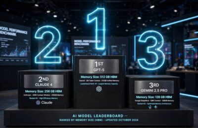A leaderboard podium ranking AI models by context window memory size