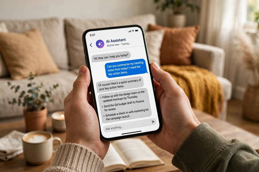 Chatting with an AI assistant on a phone