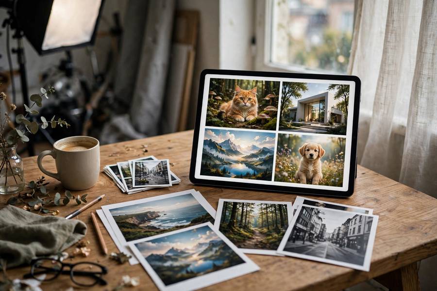 Reviewing AI-generated images on a tablet