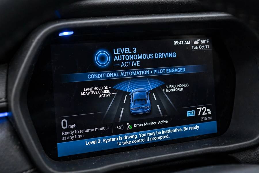 Dashboard display indicating Level 3 autonomous driving is active