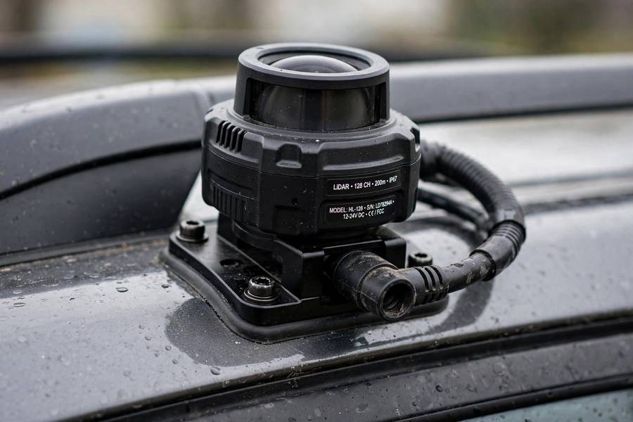 Lidar sensor on the roof of a Level 3 autonomy car
