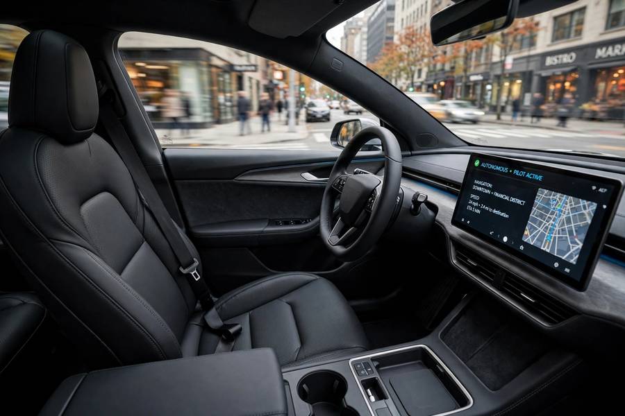 Empty driver seat representing Level 4 and Level 5 full vehicle autonomy