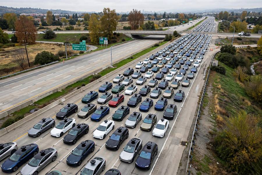 Highway traffic with vehicles operating at different levels of autonomy