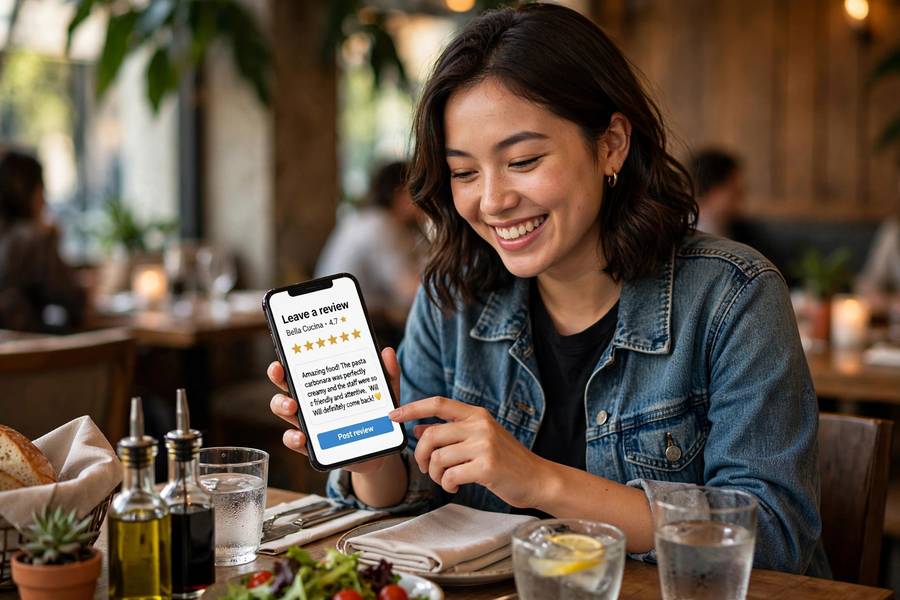 Leaving a review after a great visit, the review engine behind local SEO tips for small business