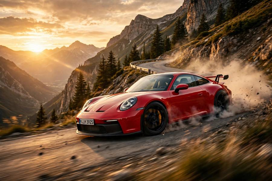 Sports car using high-RPM power delivery on a winding road