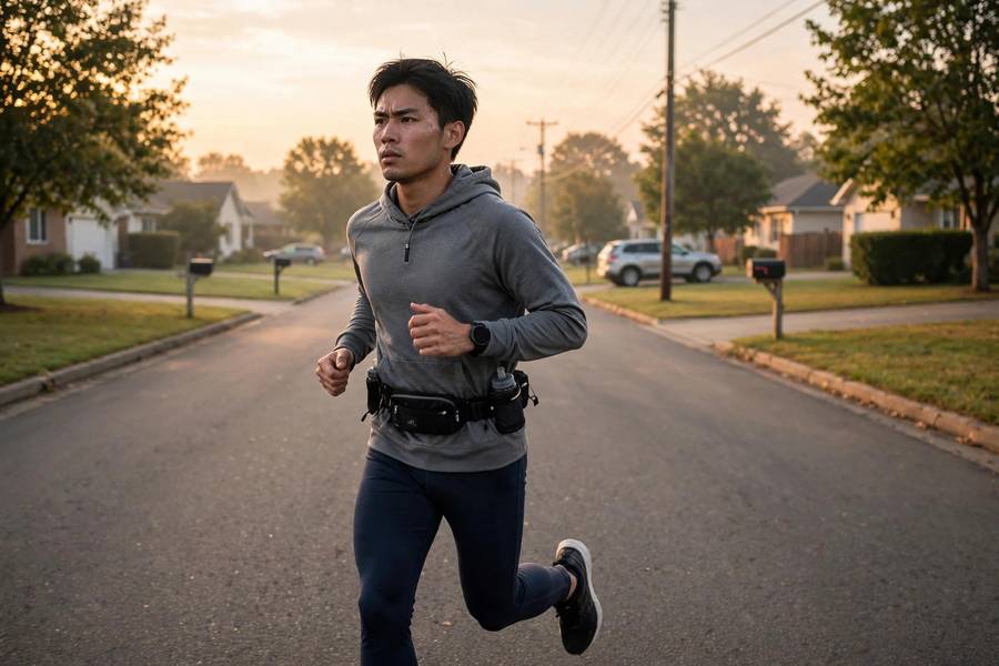 Beginner runner on a long run during marathon training for beginners