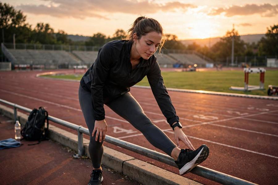 Runner stretching after a session of marathon training for beginners