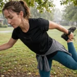 How to Cool Down After Exercise: The Right Way Runner doing a standing quad stretch in a park to cool down after exercise