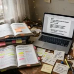 How to Write a Research Paper Introduction That Works University student writing a research paper introduction at a desk with books and a laptop