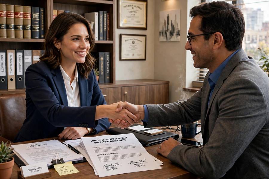 Partners signing an operating agreement that defines member-managed vs manager-managed LLC terms