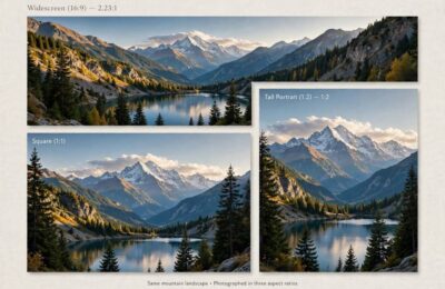 Same scene in different ratios demonstrating the midjourney aspect ratio guide