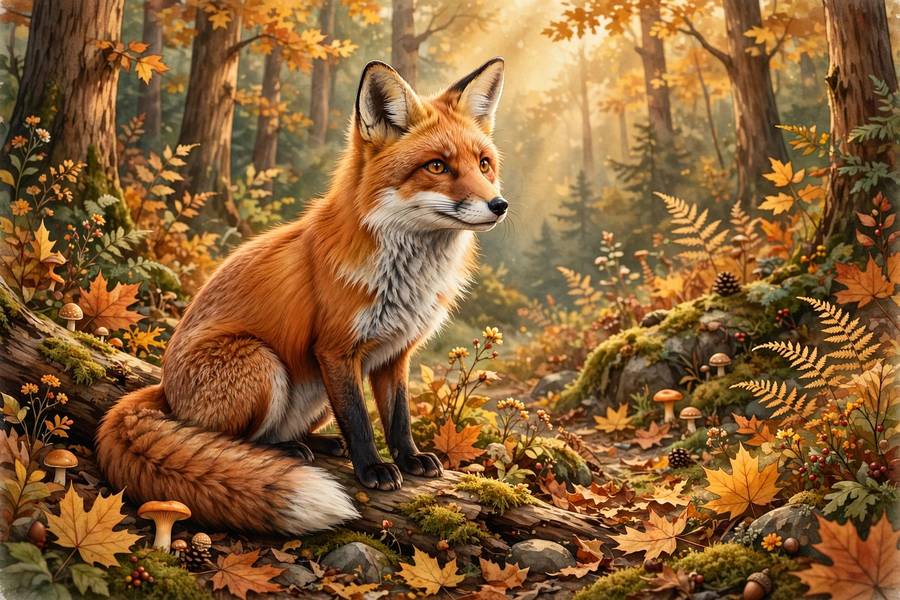 Storybook fox illustration created using midjourney prompt tips for beginners