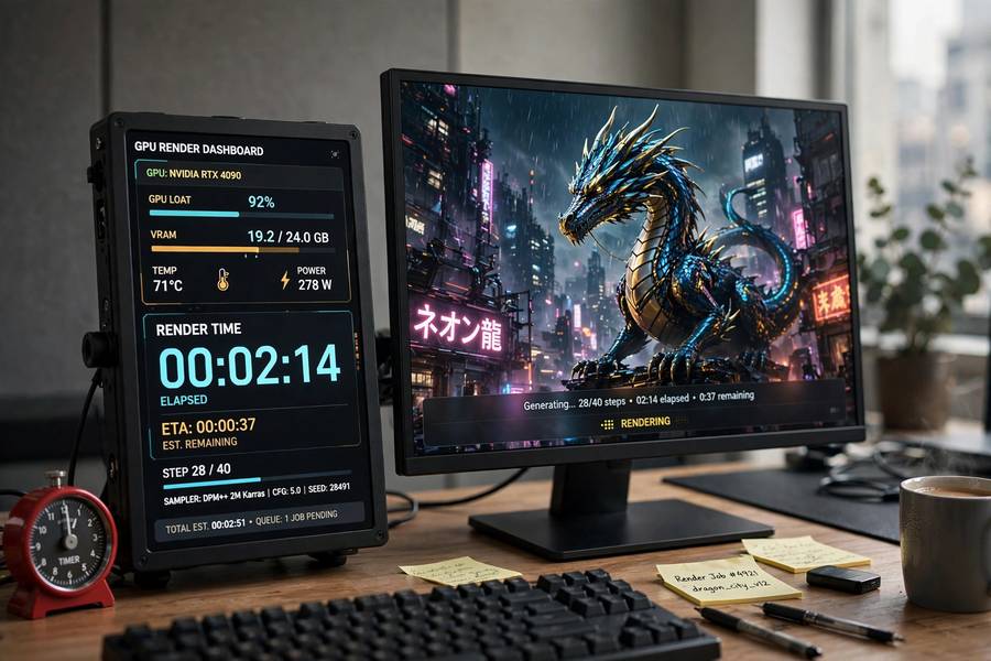 Render time concept showing how Midjourney quality parameter settings affect GPU minutes used