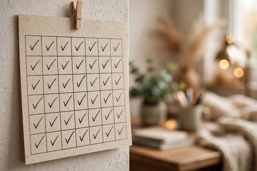 Calendar with daily minimalist tasks checked off