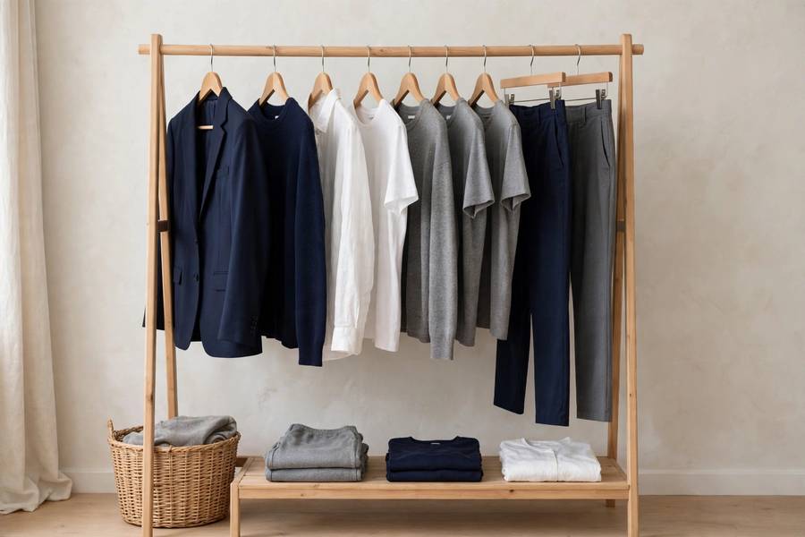 Minimalist capsule wardrobe with coordinated clothing
