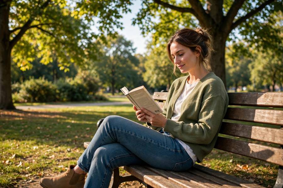 Person enjoying unscheduled free time reading in a park