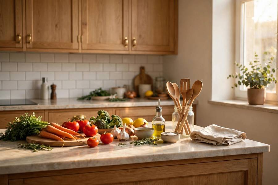 Simple organized kitchen of a minimalist home cook