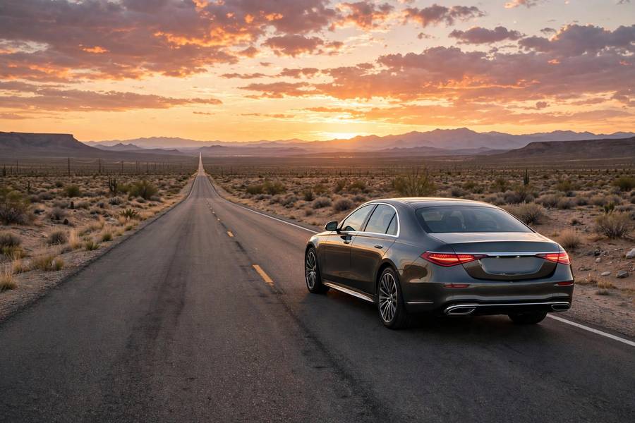 Luxury sedan on open highway representing most comfortable luxury cars for long drives