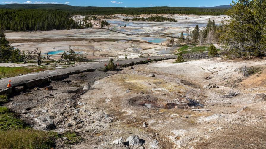 The steaming pools and boardwalks of Norris Geyser Basin in Yellowstone National Park