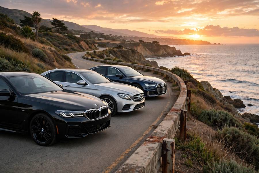 Lineup of most luxurious cars under 100k at sunset