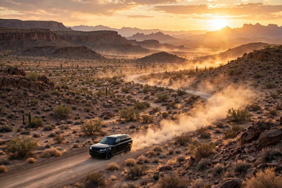 Luxury SUV cruising, representing the most luxurious SUVs in the world