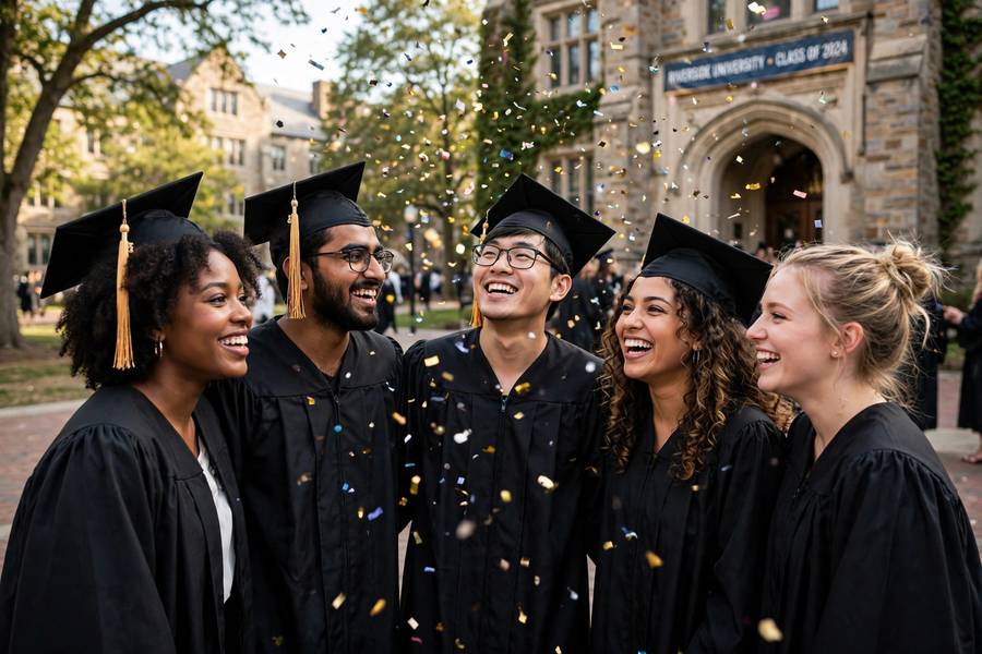 College graduates celebrating with the most useful degrees for their careers